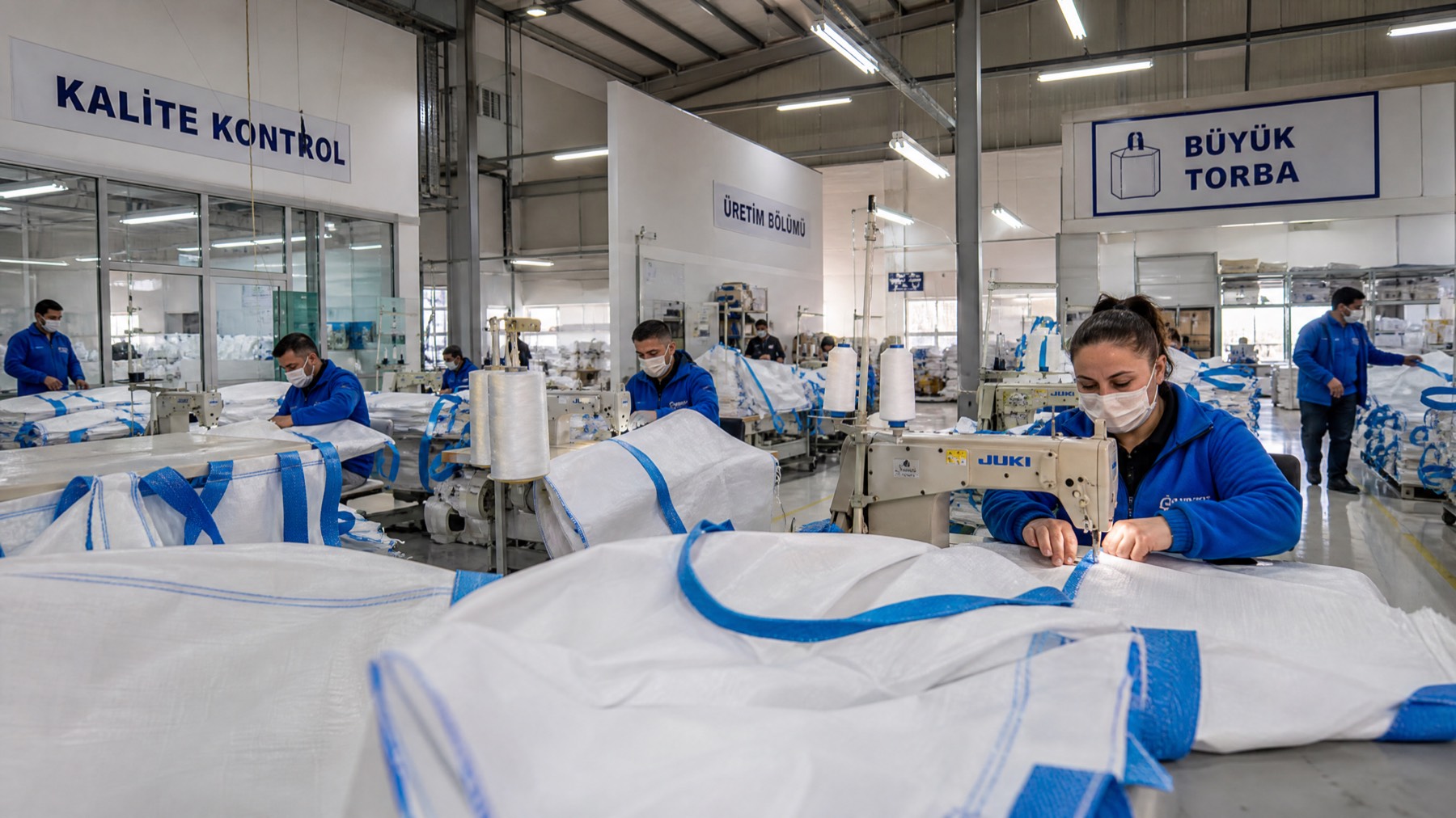 BIGTEK Ambalaj üretim tesisi — dikim ve kalite kontrol hattı